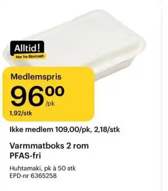 Storcash Varmmatboks 2 rom PFAS-fri tilbud