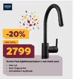 Megaflis Grohe Feel kjøkkenarmatur c-tut matt sort tilbud