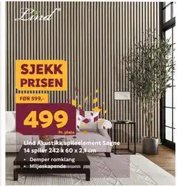 Megaflis Lind Akustikk spileelement Søgne 14 spiler 242 x 60 x 2,1 cm tilbud