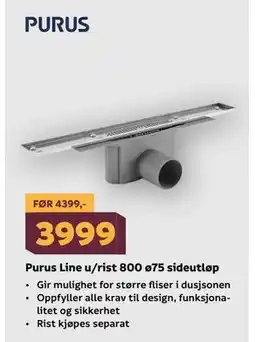 Megaflis Purus Line u/rist 800 ø75 sideutløp tilbud