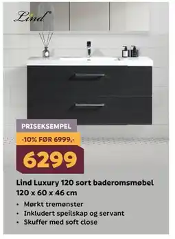 Megaflis Lind Luxury 120 sort baderomsmøbel 120 x 60 x 46 cm tilbud