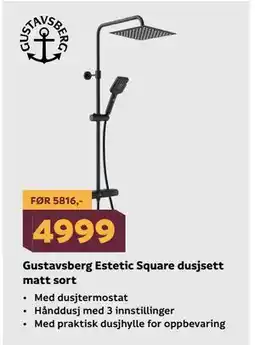 Megaflis Gustavsberg Estetic Square dusjsett matt sort tilbud
