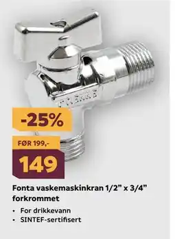 Megaflis Fonta vaskemaskinkran 1/2” x 3/4” forkrommet tilbud