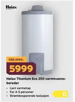 Megaflis Høiax Titanium Eco 250 varmtvannsbereder tilbud