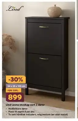 Megaflis Lind Leona skoskap sort 2 dører tilbud