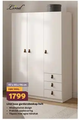 Megaflis Lind base garderobeskap hvit tilbud