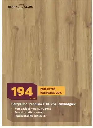 Megaflis BerryAlloc TrendLine 8 XL Vivi laminatgulv tilbud