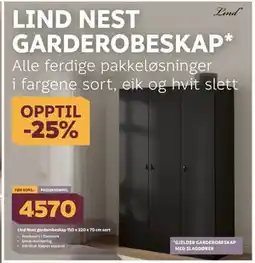 Megaflis Lind Nest garderobeskap 150 x 220 x 70 cm sort tilbud