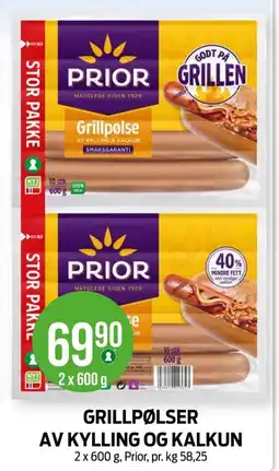 Kiwi PRIOR Grillpølser av kylling og kalkun tilbud