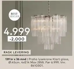 Skeidar Praha lysekrone Klart glass tilbud