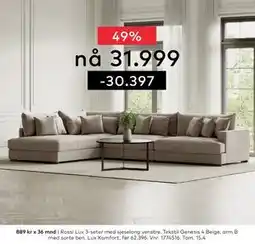 Skeidar Rossi Lux 3-seter med sjeselong venstre tilbud