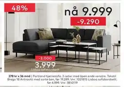 Skeidar Portland hjørnesofa tilbud