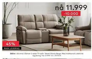 Skeidar Denver 2-seter TV sofa tilbud