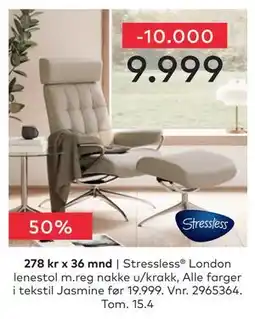 Skeidar Stressless London lenestol m.reg nakke u/krakk tilbud