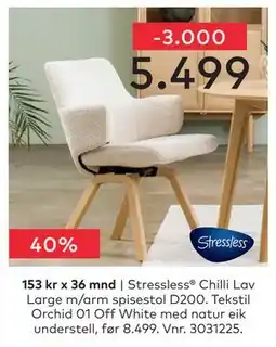 Skeidar Stressless Chilli Lav Large m/arm spisestol D200 tilbud