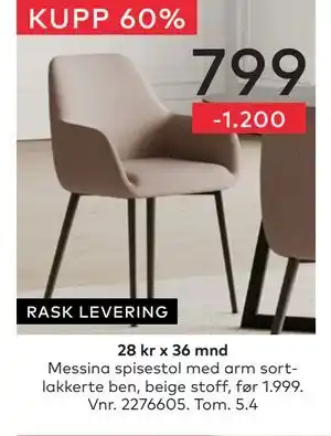 Skeidar Messina spisestol tilbud