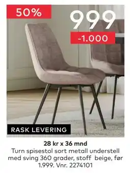 Skeidar Turn spisestol tilbud