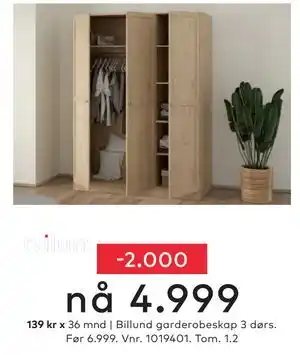 Skeidar Billund garderobeskap 3 dørs tilbud