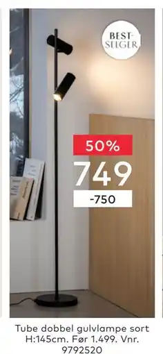 Skeidar Tube dobbel gulvlampe sort tilbud