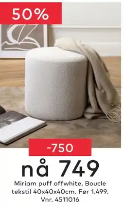 Skeidar Miriam puff offwhite tilbud