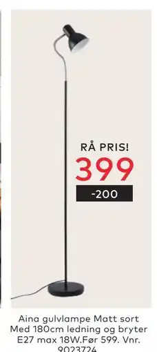 Skeidar Aina gulvlampe Matt sort tilbud