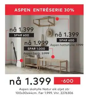 Skeidar Aspen benk tilbud