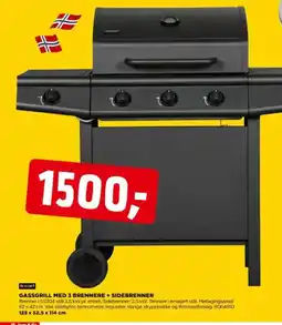 jem & fix Gassgrill med 3 brennere + sidebrenner tilbud