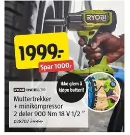 Jula Muttertrekker + minikompressor 2 deler 900 Nm 18 V 1/2 ” tilbud