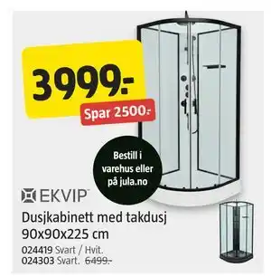 Jula Dusjkabinett med takdusj 90x90x225 cm tilbud