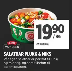 Meny SALATBAR PLUKK & MIKS tilbud