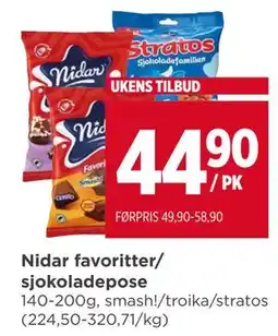 Meny Nidar favoritter/ sjokoladepose tilbud