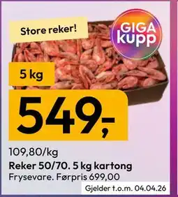 Gigaboks Reker 50/70. 5 kg kartong tilbud