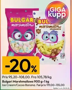 Gigaboks Bulgari Marshmallows 900 g–1 kg tilbud