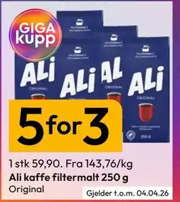 Gigaboks Ali kaffe filtermalt 250 g tilbud