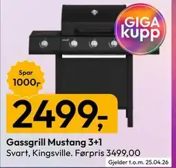 Gigaboks Gassgrill Mustang 3+1 tilbud
