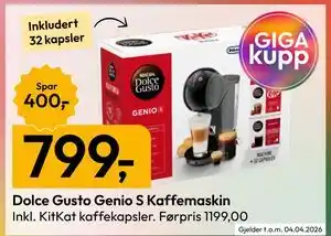 Gigaboks Dolce Gusto Genio S Kaffemaskin tilbud