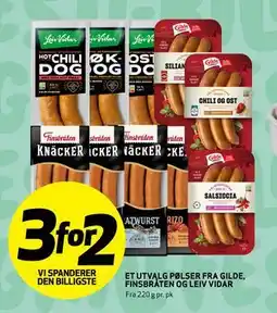 Bunnpris Et utvalg Pølser fra Gilde, Finsbråten og Leiv Vidar tilbud