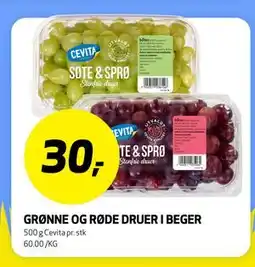 Bunnpris GRØNNE OG RØDE DRUER I BEGER tilbud