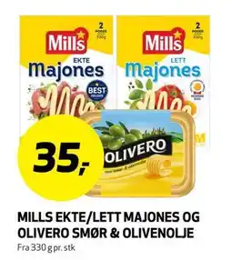 Bunnpris MILLS EKTE/LETT MAJONES OG OLIVERO SMØR & OLIVENOLJE tilbud