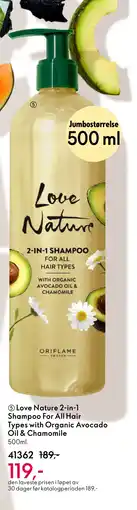 Oriflame Love Nature 2-in-1 Shampoo For All Hair Types with Organic Avocado Oil & Chamomile tilbud