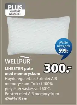 JYSK LIHESTEN pute med memoryskum tilbud