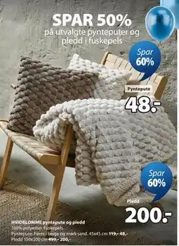 JYSK HVIDBLOMME pyntepute og pledd tilbud