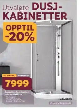 Megaflis Celeste Novello dusjkabinett satin 90x90x205 cm tilbud