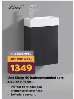 Megaflis Lind Sharp 40 baderomsmøbel sort 40 x 22 x 61 cm tilbud