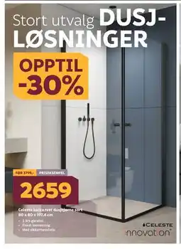 Megaflis Celeste Lucca rett dusjhjørne sort 80 x 80 x 197,4 cm tilbud