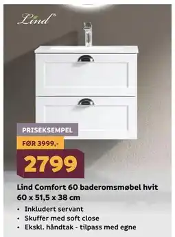 Megaflis Lind Comfort 60 baderomsmøbel hvit 60 x 51,5 x 38 cm tilbud