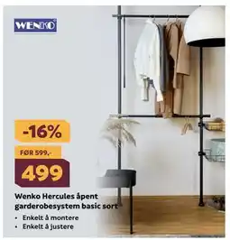 Megaflis Wenko Hercules åpent garderobesystem basic sort tilbud