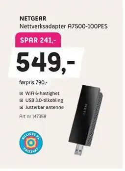 ELON NETGEAR Nettverksadapter A7500-100PES tilbud