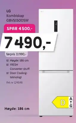 ELON LG Kombiskap GBV5150DSW tilbud