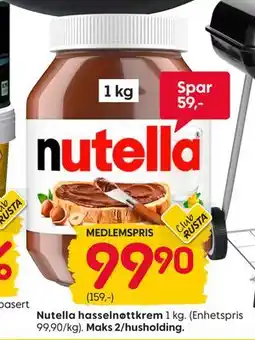 Rusta Nutella hasselnøttkrem, Medlemspris tilbud